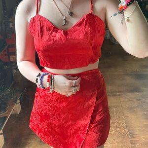 Red Silk Skirt and Top Set